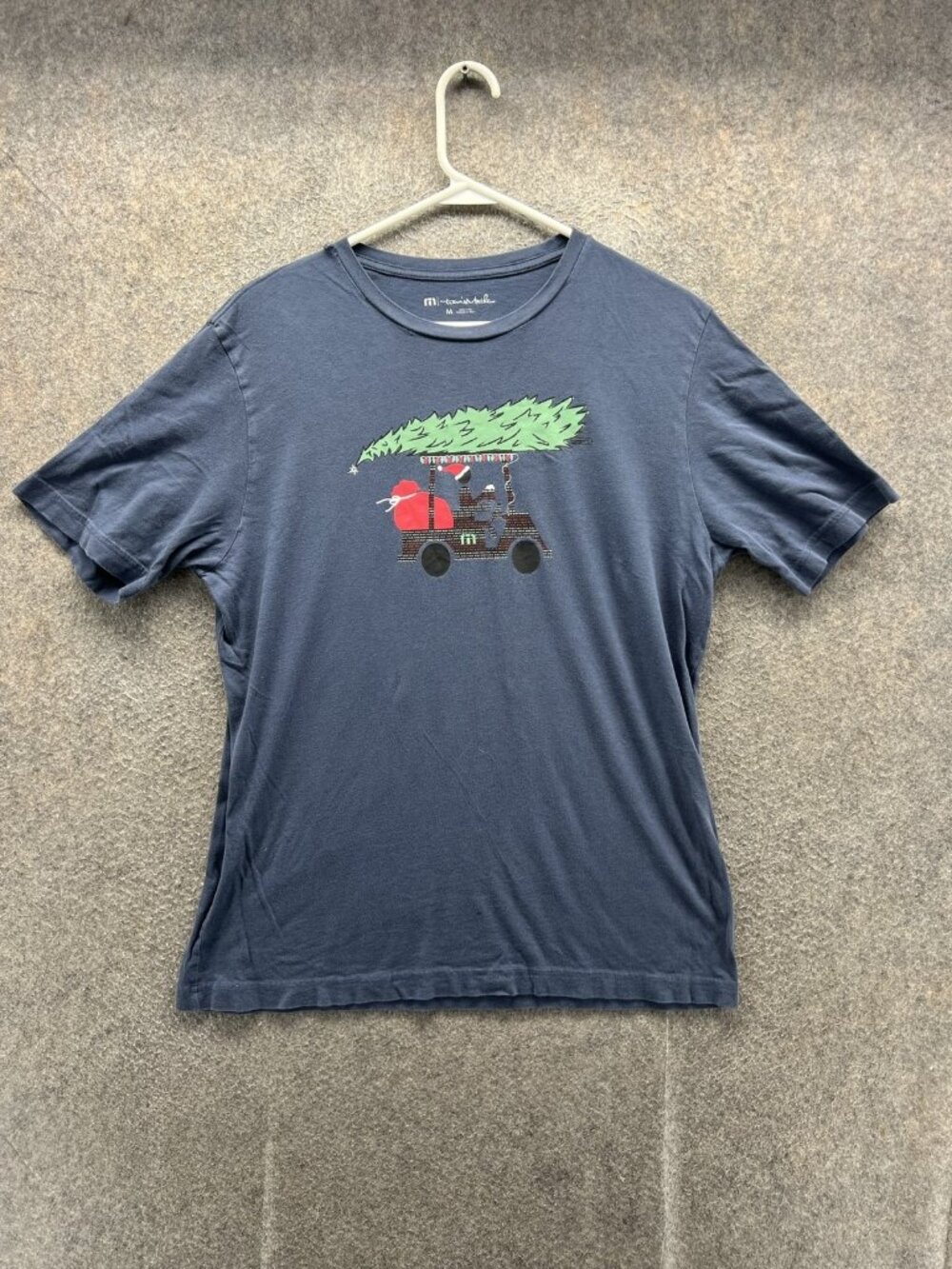 Travis Mathew Shirt Mens Medium Blue Golf Cart Christmas Graphic Tee Crewneck